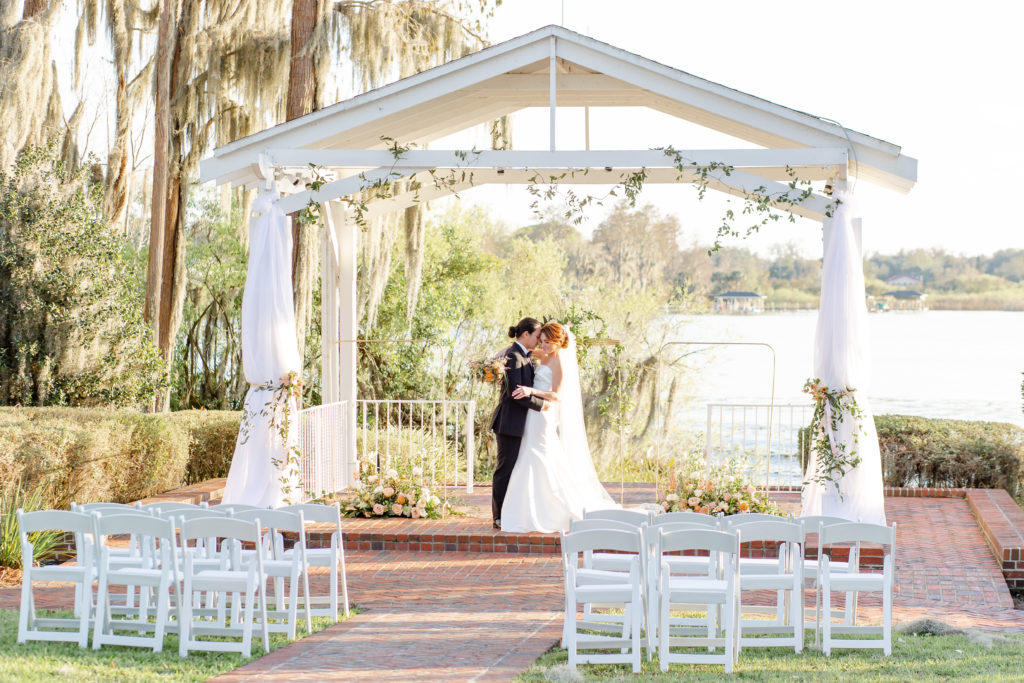 Cypress Grove Estate House Micro Wedding Ceremony Photo With Gazebo and White Chairs