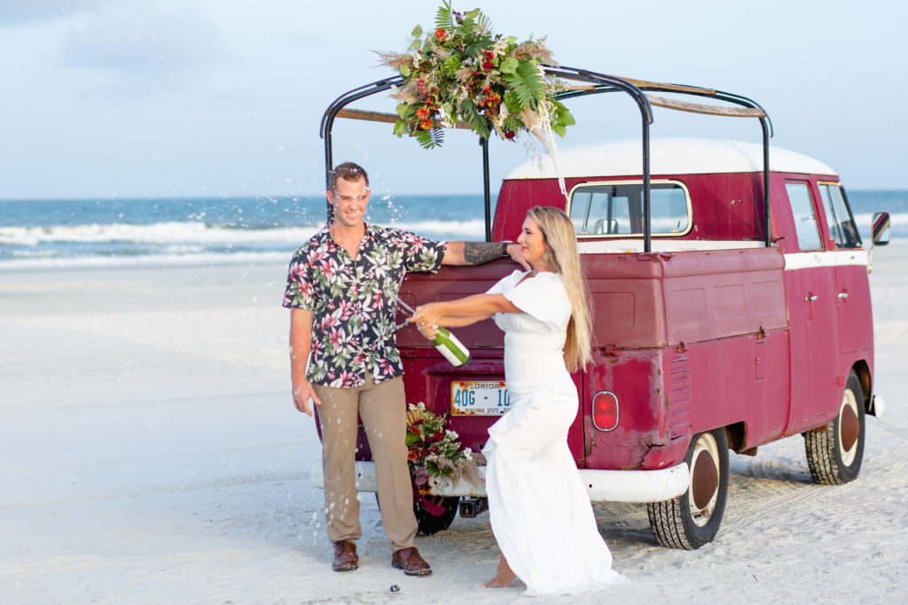 VW bus beach elopement
