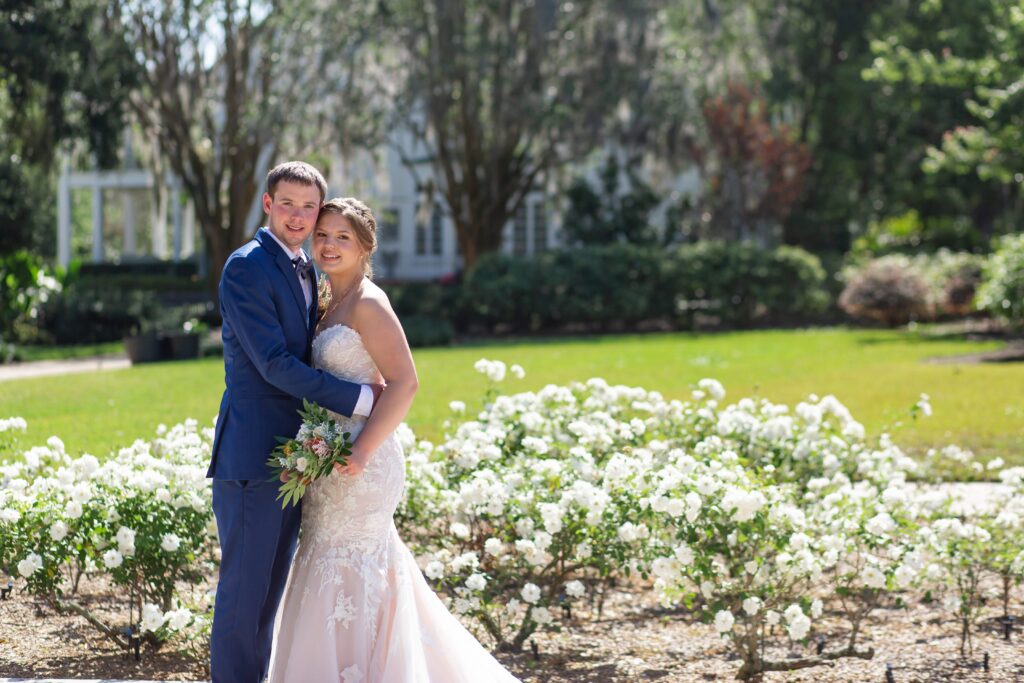 Bride and Groom in the rose garden at Leu Gardens Orlando after their elopement
