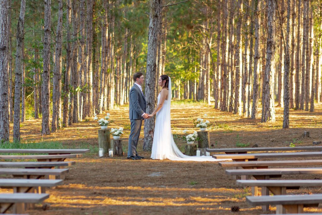 Bride and Groom at Forest Wedding Ceremony in Florida