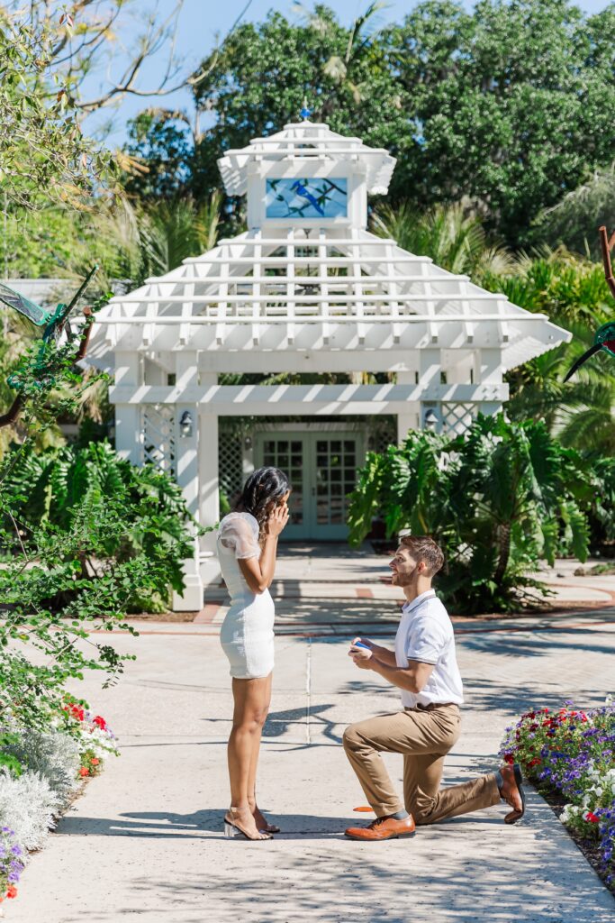 Guy proposes to girl at the Idea Garden in Leu Gardens in Orlando, Florida