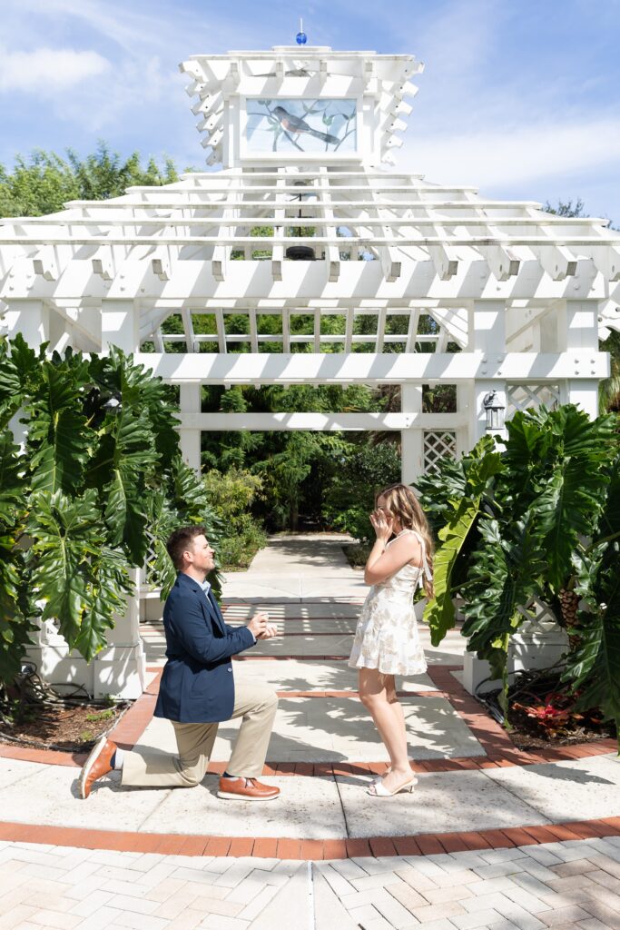 Guy proposes to girl at the idea garden at Leu Botanical Garden in Orlando, FL