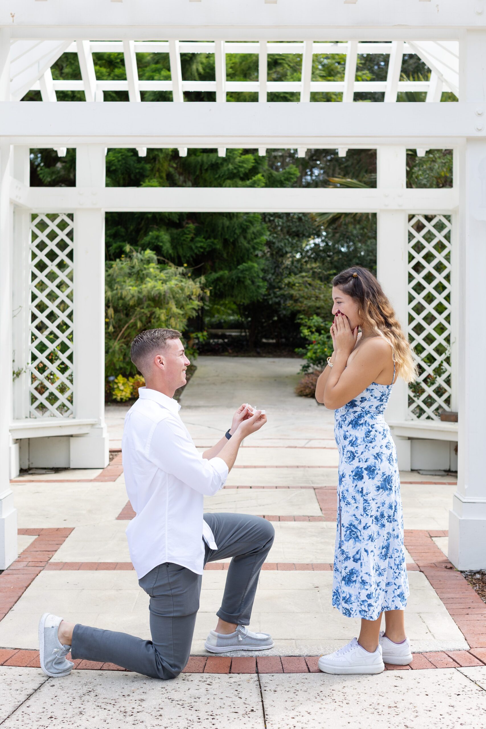 Guy proposes to girl in the idea garden at Leu Botanical Garden in Orlando, Florida