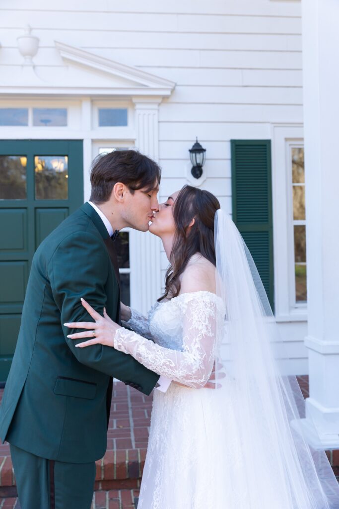 Bride and Groom first look before their micro wedding at Cypress Grove Estate House in Orlando, Florida