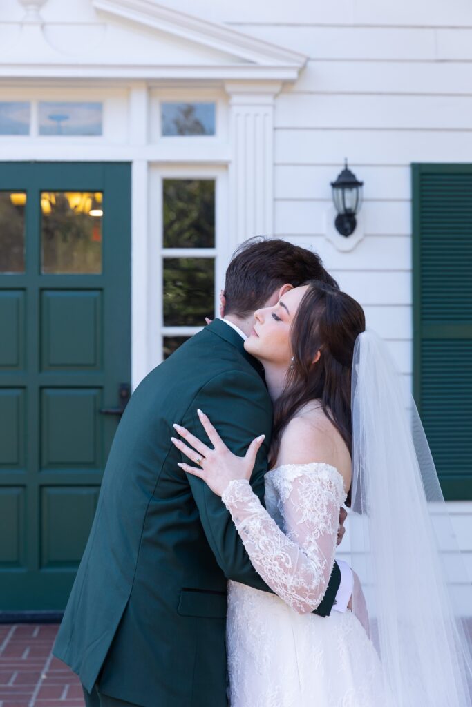 Bride and Groom first look before their micro wedding at Cypress Grove Estate House in Orlando, Florida