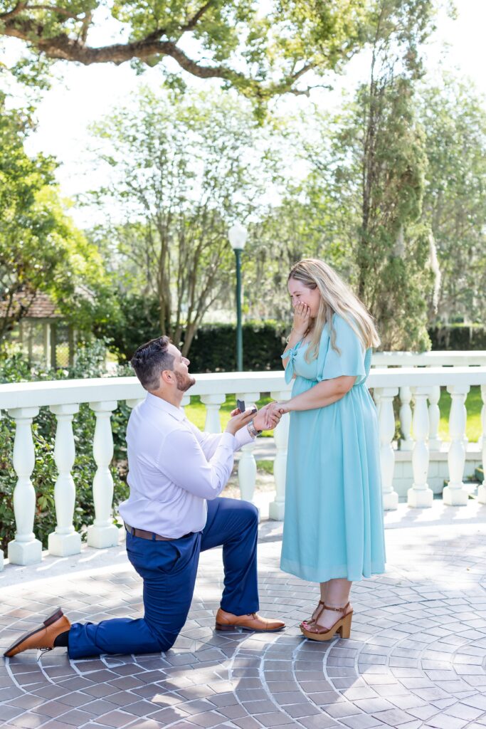 Guy gets down on one knee to propose to girlfriend for their Proposal at Leu Gardens in Orlando Florida